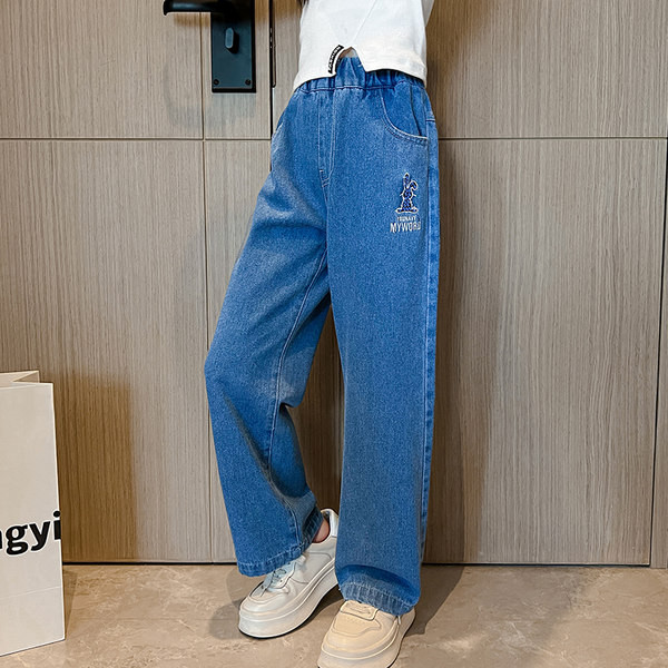 Blugi casual pentru copii cu picior drept si broderie