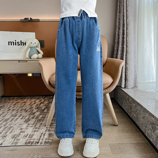 Blugi casual pentru copii cu picior drept si broderie