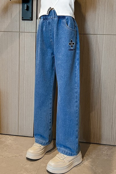 Vaikiški džinsai aukštu liemeniu mergaitėms