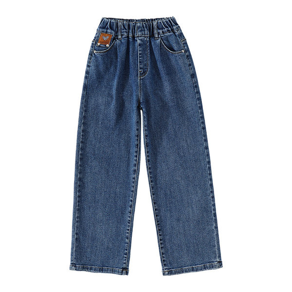Vaikiški džinsai mergaitėms su plačiomis kojomis aukštu juosmeniu