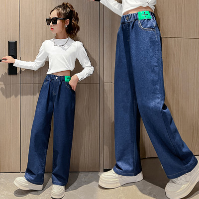 Széles szárú, zsebes gyerekfarmer lányoknak