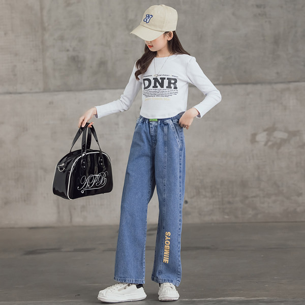 Blugi la modă pentru fete cu imprimeu și talie elastică