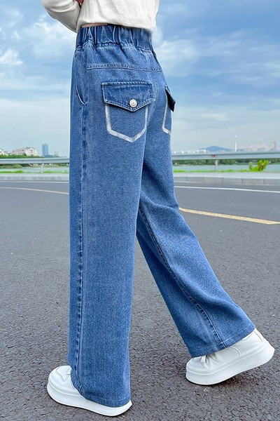 Vaikiški džinsai su elastiniu diržu ir kišene