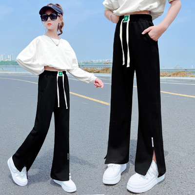 Mergaičių plačios surišamos kelnės