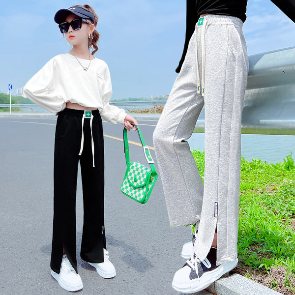 Mergaičių plačios surišamos kelnės