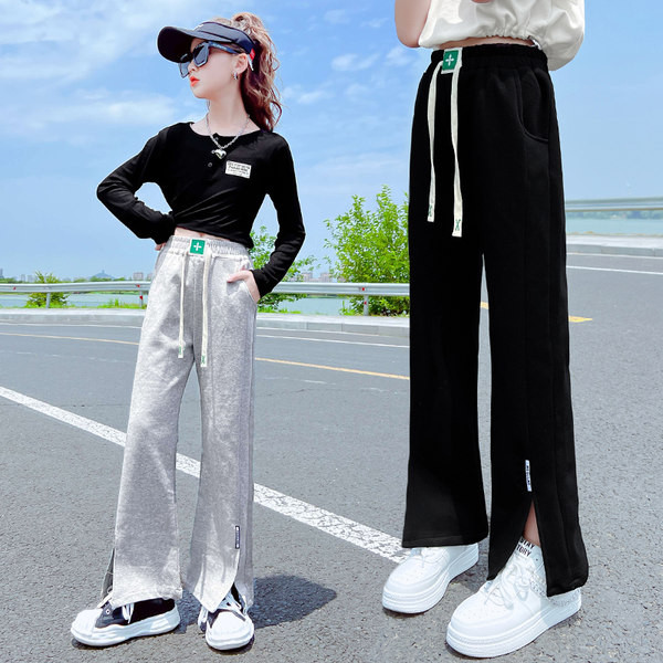 Mergaičių plačios surišamos kelnės