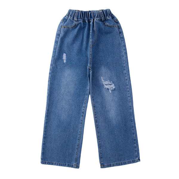 Vaikiški džinsai mergaitėms su plėšytu elementu ir tamprėmis