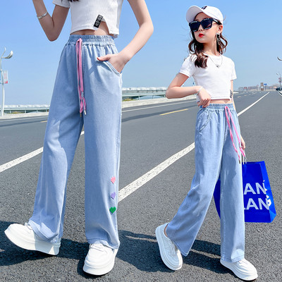 Pantaloni sport copii cu buzunar si cravate pentru fete