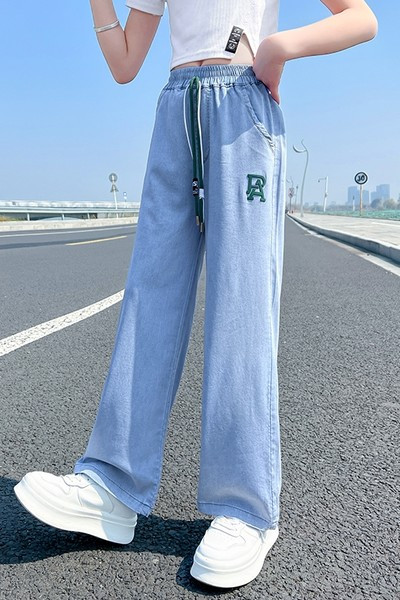 Pantaloni sport copii cu buzunar si cravate pentru fete