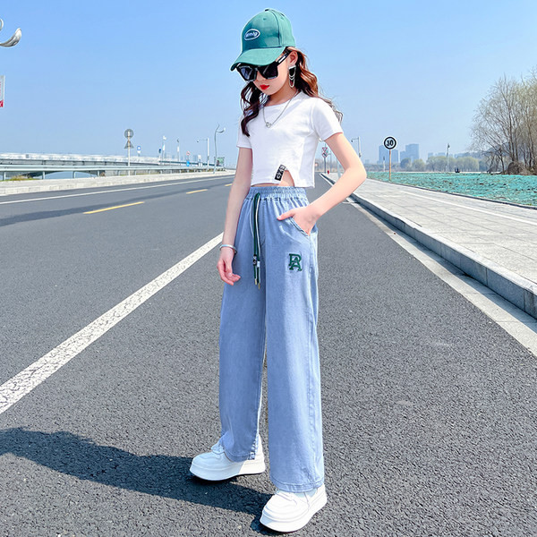 Pantaloni sport copii cu buzunar si cravate pentru fete