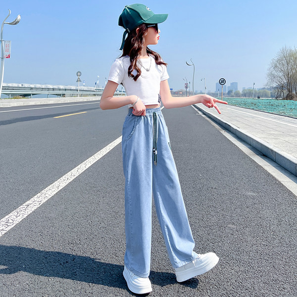 Pantaloni sport copii cu buzunar si cravate pentru fete