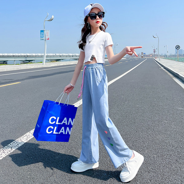 Gyermek nyári farmer lányoknak - széles szárú