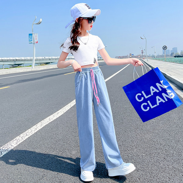 Gyermek nyári farmer lányoknak - széles szárú