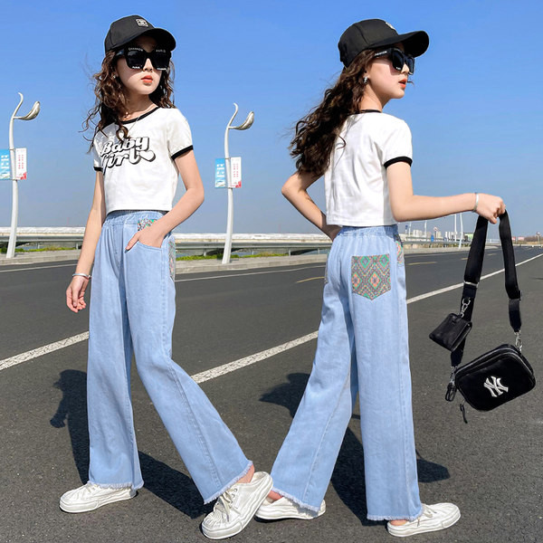 Moderne ljetne dječje traperice širokih nogavica