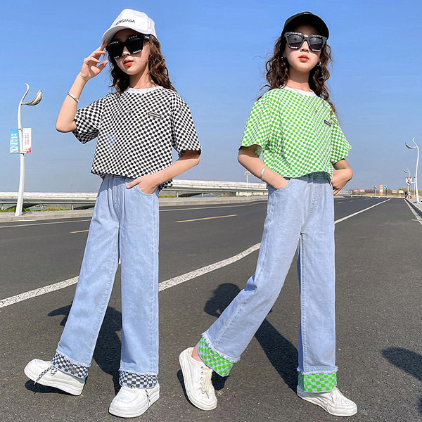 Magas derekú zseb zsebes alkalmi farmernadrág lányoknak