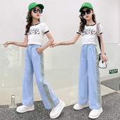 Blugi pentru copii cu nasture și margine colorată