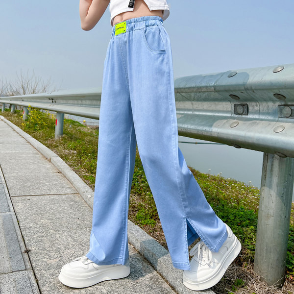 Gyerekfarmer lányoknak hasítékkal és gumírozással