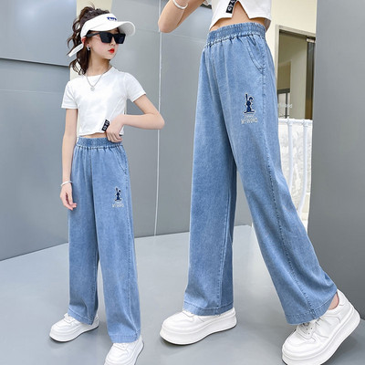 Blugi cu talie inalta cu broderie pentru fete