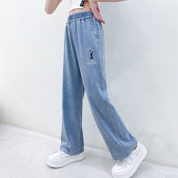 Blugi cu talie inalta cu broderie pentru fete