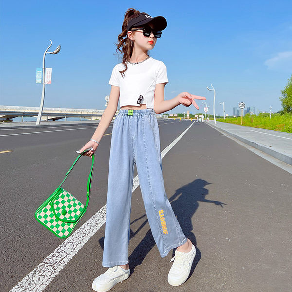 Gyermek széles szárú farmer mintás lányoknak