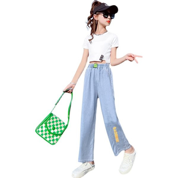 Gyermek széles szárú farmer mintás lányoknak