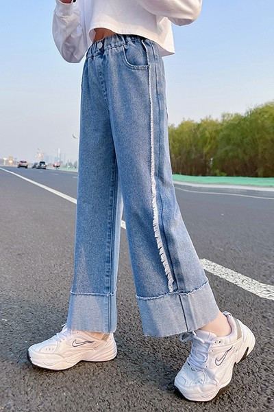 Széles mintás gyerekfarmer lányoknak gumival