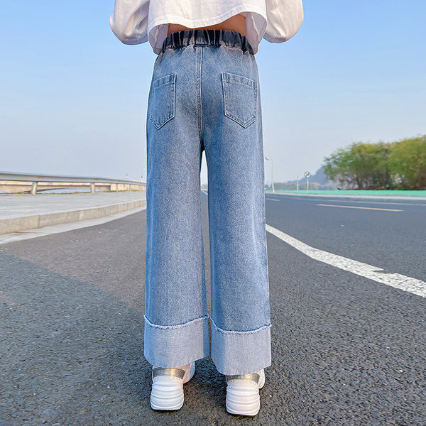 Széles mintás gyerekfarmer lányoknak gumival