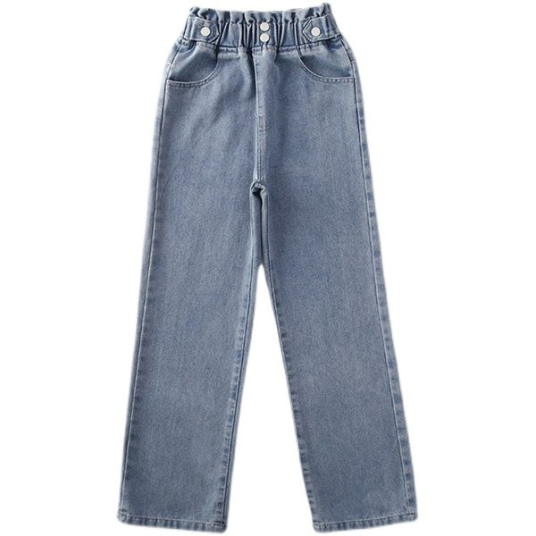 Madingi džinsai aukštu juosmeniu ir sagomis