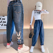 Alkalmi farmernadrág zsebbel és rátéttel lányoknak