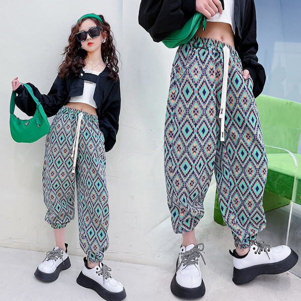 Mergaičių kelnės su plačiu liemeniu su kaklaraiščiais