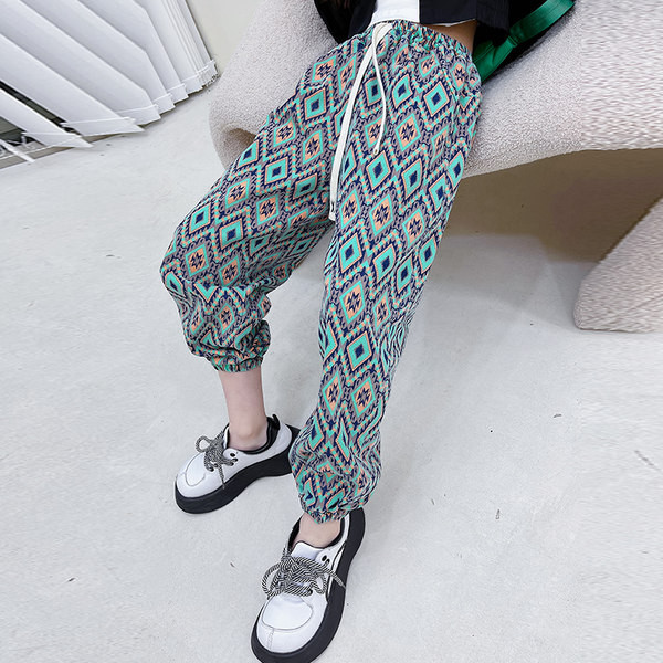 Mergaičių kelnės su plačiu liemeniu su kaklaraiščiais