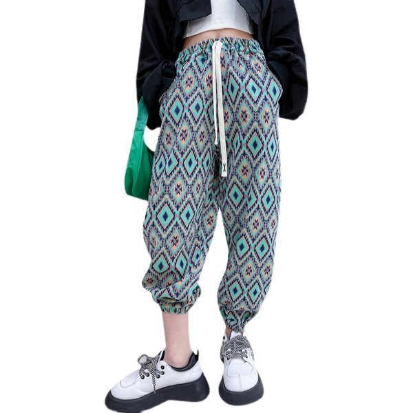 Mergaičių kelnės su plačiu liemeniu su kaklaraiščiais