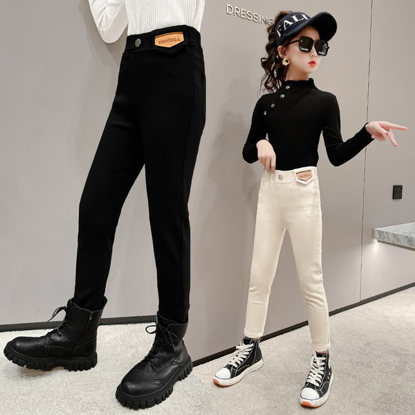 Pantaloni pentru copii cu talie inalta in doua culori