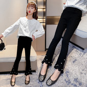 Juodos vaikiškos kelnės su perlais ir nėriniais