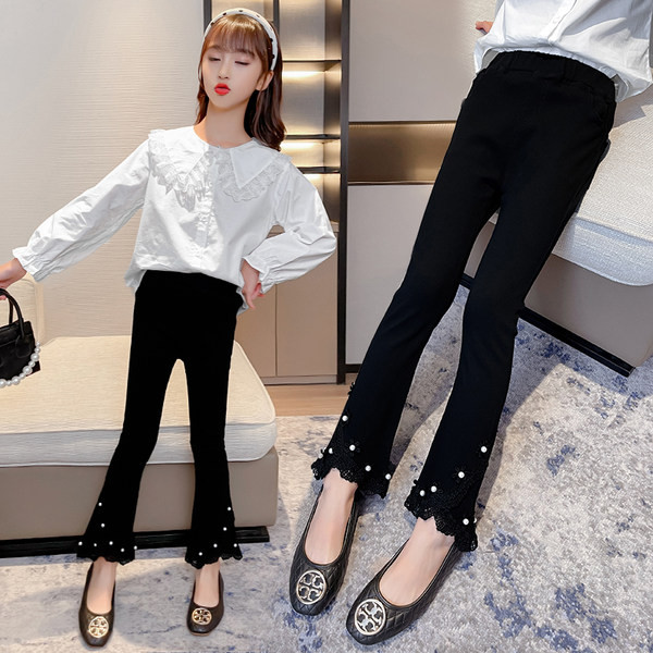 Juodos vaikiškos kelnės su perlais ir nėriniais