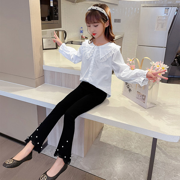 Juodos vaikiškos kelnės su perlais ir nėriniais