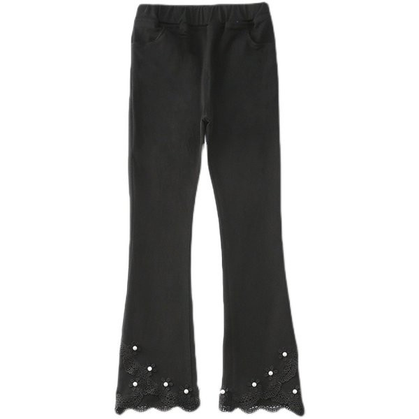 Juodos vaikiškos kelnės su perlais ir nėriniais