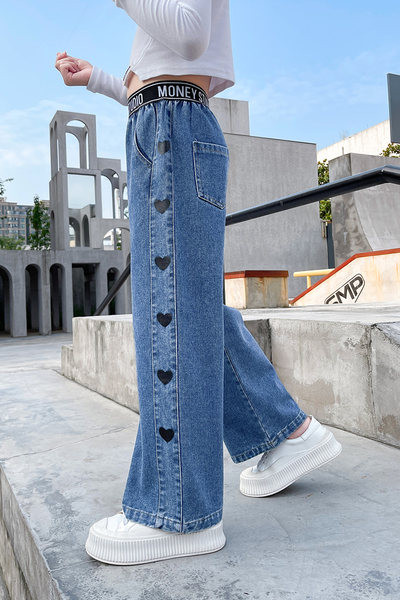 Vaikiški džinsai plačiomis spaudomis mergaitėms