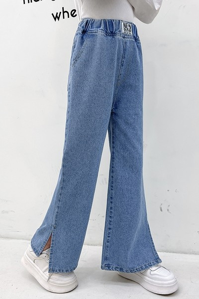 Blugi pentru copii cu picior lat și buzunar pentru fete