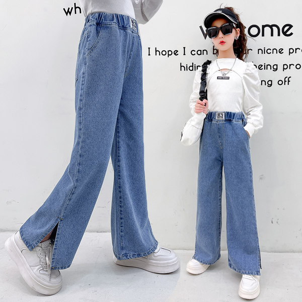 Blugi pentru copii cu picior lat și buzunar pentru fete