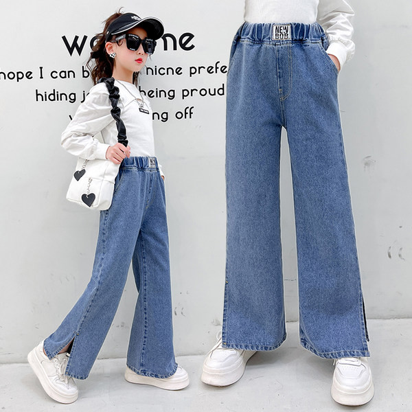 Blugi pentru copii cu picior lat și buzunar pentru fete