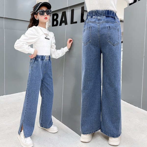 Blugi pentru copii cu picior lat și buzunar pentru fete