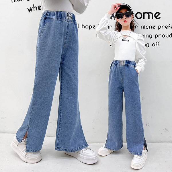 Blugi pentru copii cu picior lat și buzunar pentru fete