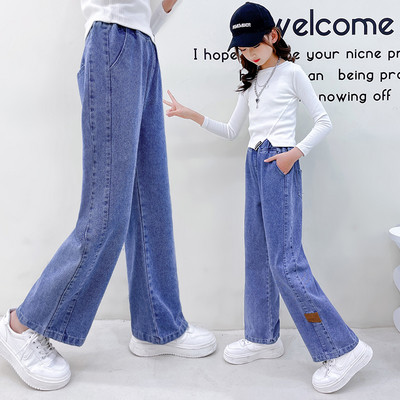 Blugi imprimati cu picioare late pentru fete