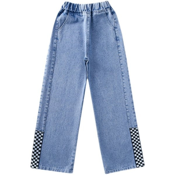 Vaikiški džinsai aukštu juosmeniu ir kišenėmis