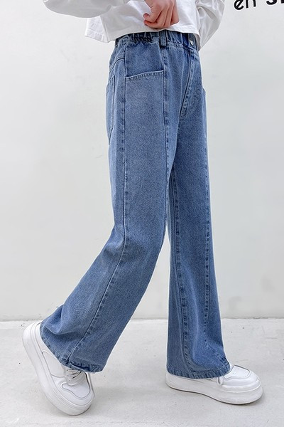 Blugi elastici cu buzunar cu talie inalta pentru fete