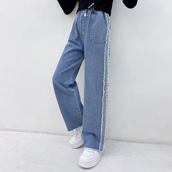 Широк модел панталон за момичета с джоб и копчета 