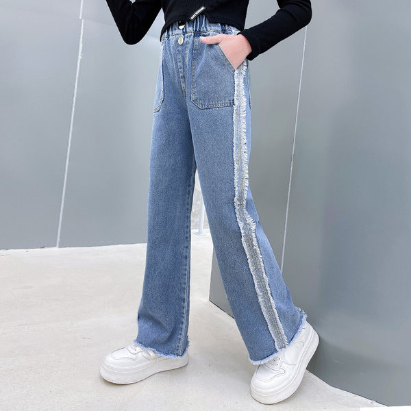 Pantaloni largi pentru fete cu buzunar si nasturi