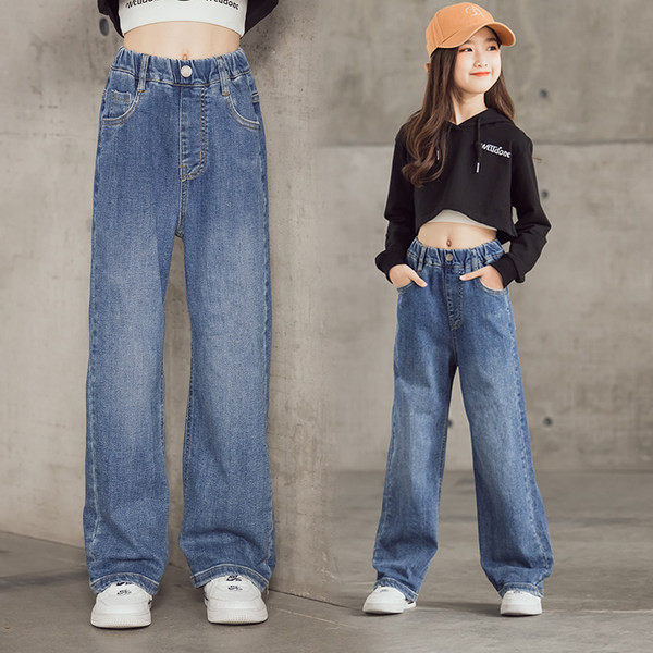 Dječje traperice širokih nogavica za djevojčice s džepom