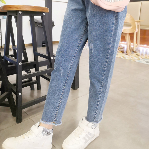 Blugi elastici cu talie inalta pentru copii pentru fete